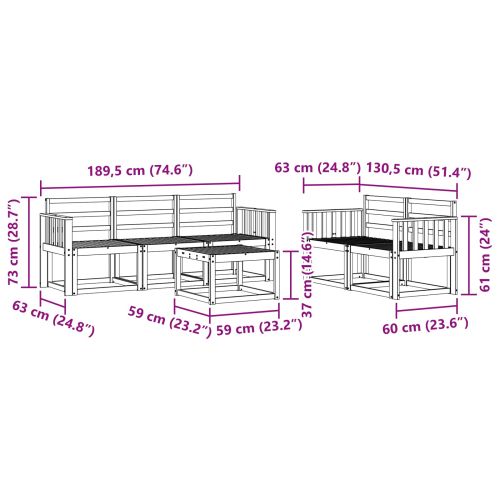 Комплект дивани за открито 6 pcs Бяло 59 x 59 x 37 см