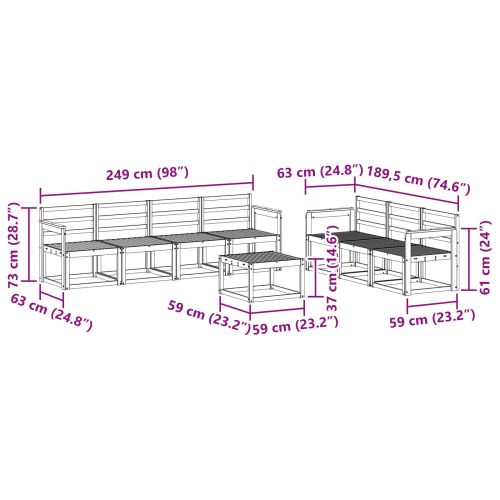 Комплект дивани за открито 8 pcs Бяло 59 x 59 x 37 см
