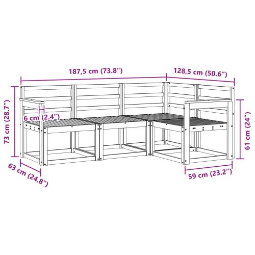 Комплект дивани за открито 4 pcs Бяло 187,5 x 128,5 x 73 см