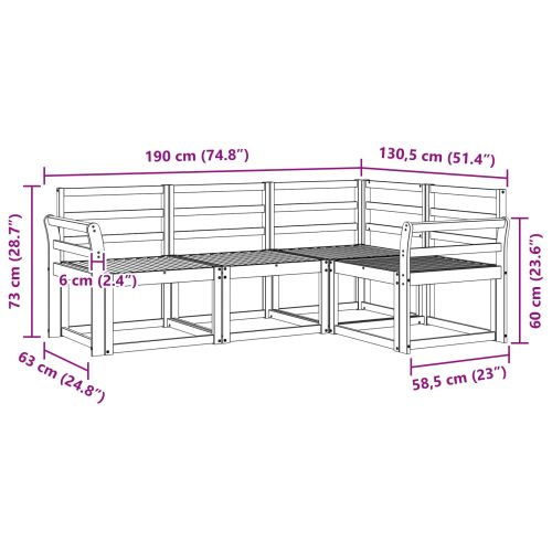 Комплект дивани за открито 4 pcs Бяло 190 x 130,5 x 73 см