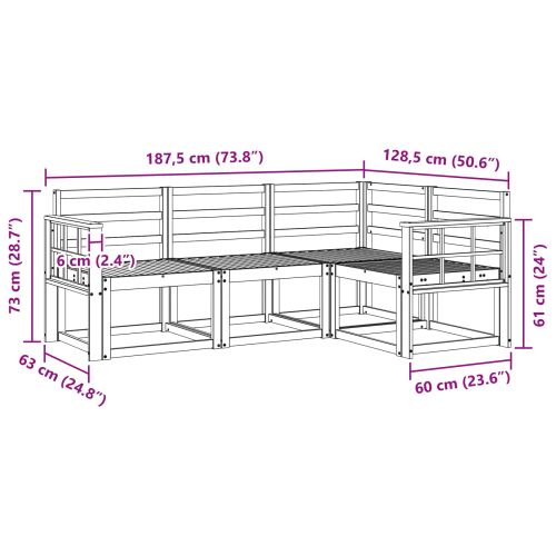 Комплект дивани за открито 4 pcs Бяло 187,5 x 128,5 x 73 см
