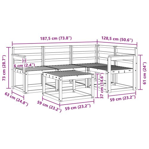 Комплект дивани за открито 5 pcs Бяло 59 x 59 x 37 см