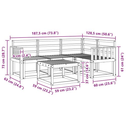 Комплект дивани за открито 5 pcs Бяло 59 x 59 x 37 см