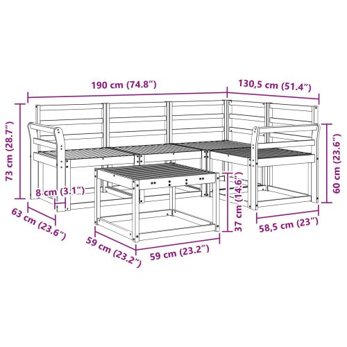 Комплект дивани за открито 5 pcs Бяло 59 x 59 x 37 см