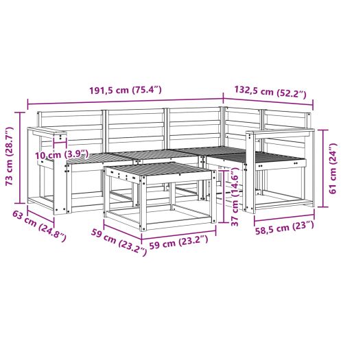 Комплект дивани за открито 5 pcs Бяло 59 x 59 x 37 см