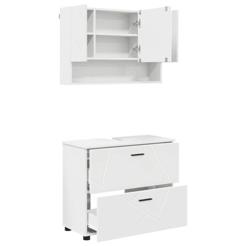 Комплект мебели за баня 2 pcs Бяло Конструирано дърво и метал.