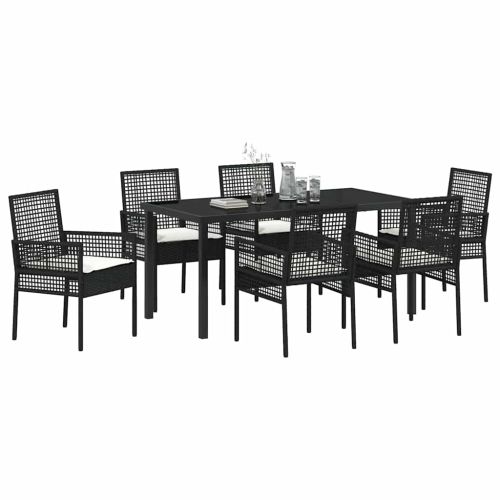 Комплект за хранене в градината 7 pcs Черно полиратан