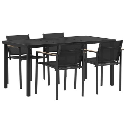 Комплект за външни мебели 5 pcs Черно и антрацит Textilene