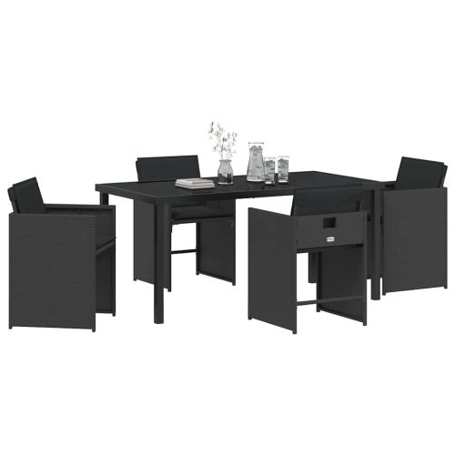 Комплект за хранене в градината 5 pcs Черно полиратан