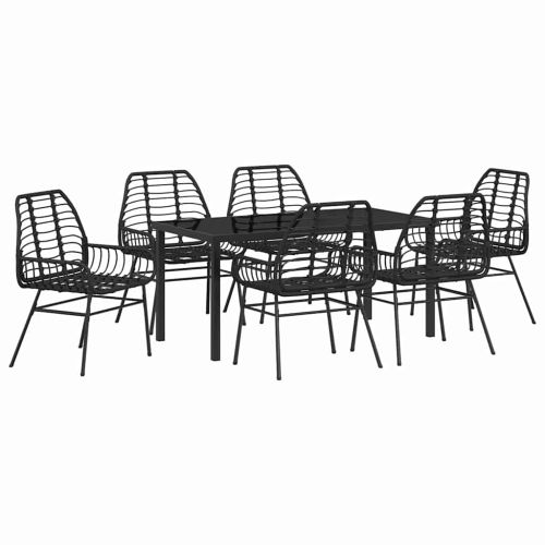 Комплект за хранене в градината 7 pcs Черно полиратан
