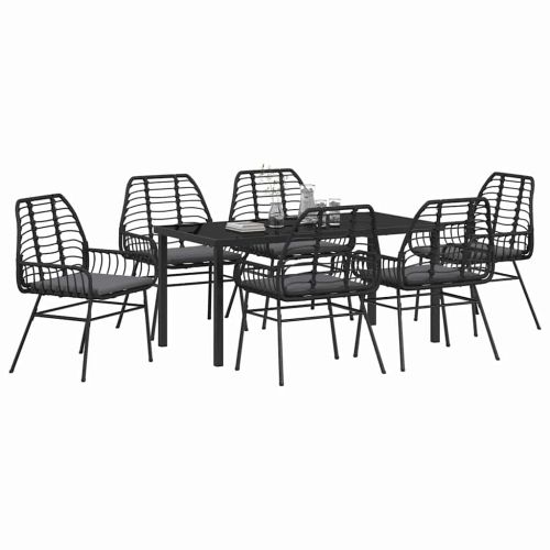 Комплект за хранене в градината 7 pcs Черно полиратан