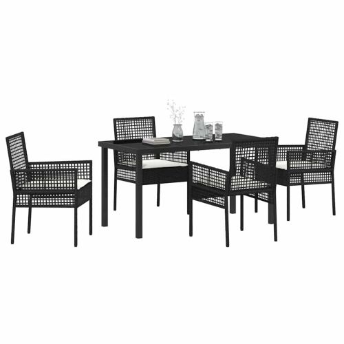 Комплект за хранене в градината 5 pcs Черно полиратан