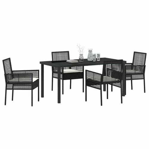 Комплект за хранене в градината 5 pcs Черно полиратан