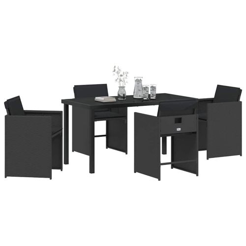 Комплект за хранене в градината 5 pcs Черно полиратан