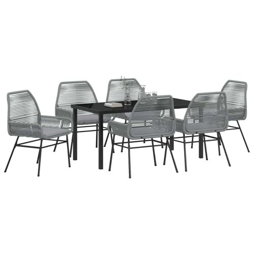 Комплект за хранене в градината 7 pcs Сив полиратан