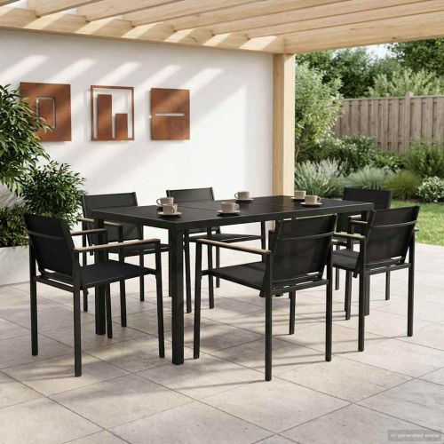 Комплект за външни мебели 7 pcs Черно и антрацит Textilene