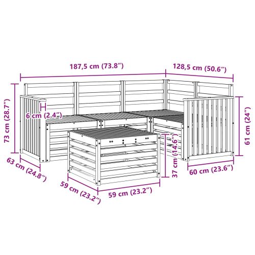 Комплект дивани за открито 5 pcs Бяло 59 x 59 x 37 см