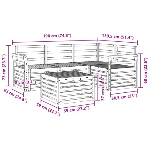 Комплект дивани за открито 5 pcs Бяло 59 x 59 x 37 см