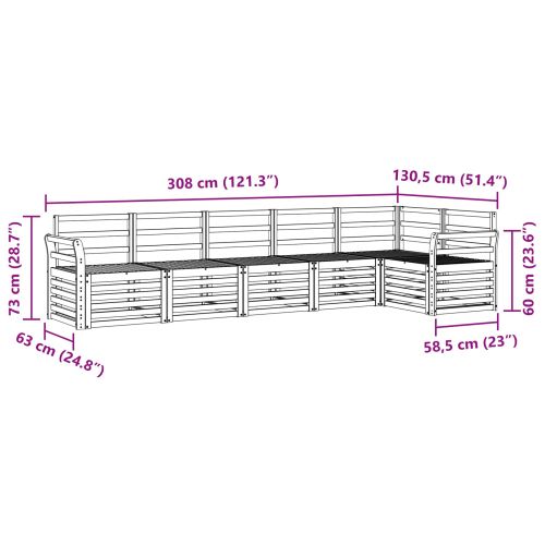 Комплект дивани за открито 6 pcs Бяло 308 x 130,5 x 73 см