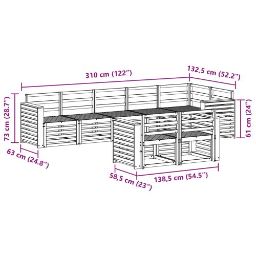 Комплект дивани за открито 8 pcs Бяло 310 x 132,5 x 73 см