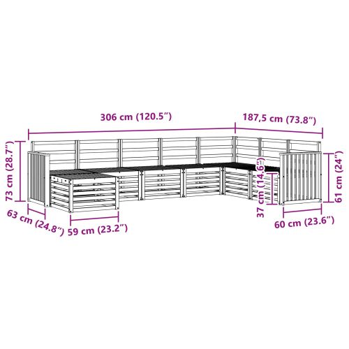 Комплект дивани за открито 8 pcs Бяло 306 x 187,5 x 73 см