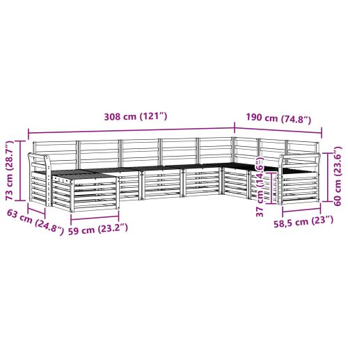 Комплект дивани за открито 8 pcs Бяло 308 x 190 x 73 см