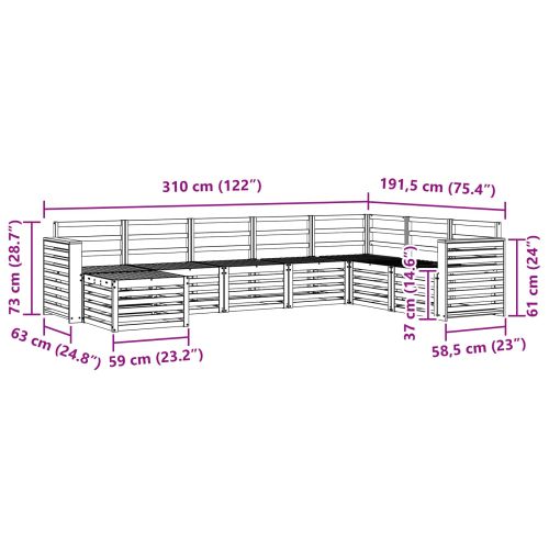 Комплект дивани за открито 8 pcs Бяло 310 x 191,5 x 73 см