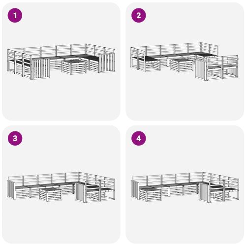 Комплект дивани за открито 10 pcs Бяло 59 x 59 x 37 см