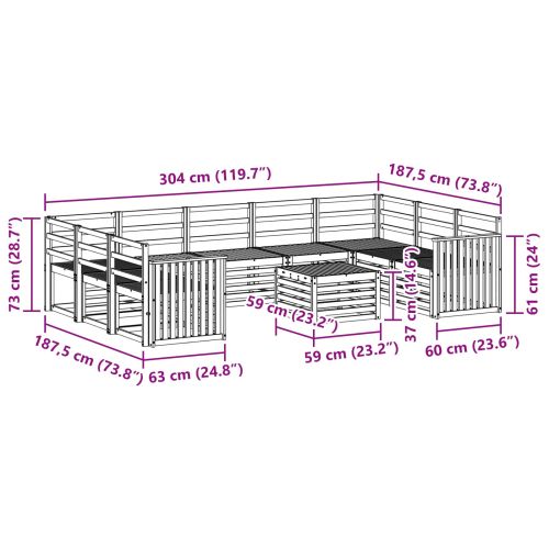 Комплект дивани за открито 10 pcs Бяло 59 x 59 x 37 см