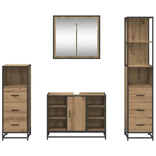 Комплект мебели за баня 4 бр. Дъб 80 x 33 x 60 см