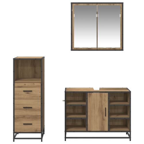 Комплект мебели за баня 3 бр. Дъб 80 x 33 x 60 см
