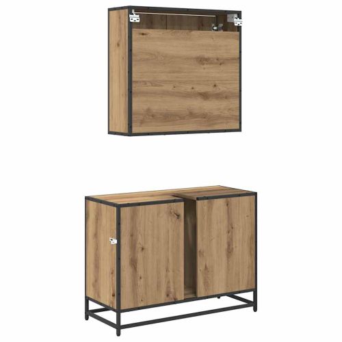 Комплект мебели за баня с рафт 2 pcs Дъб Инженерно дърво