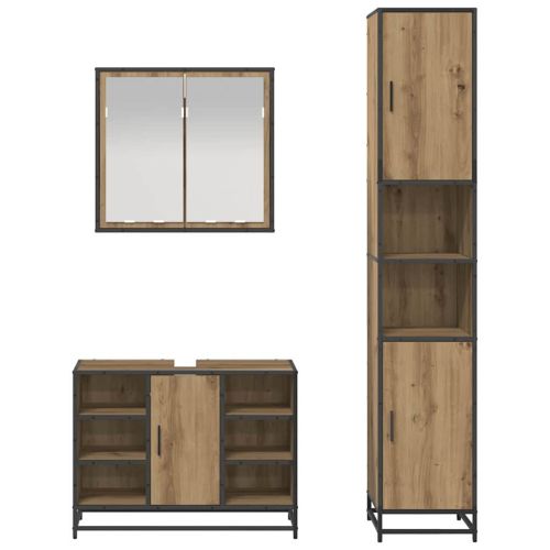 Комплект мебели за баня с рафт 3 pcs Дъб Инженерно дърво