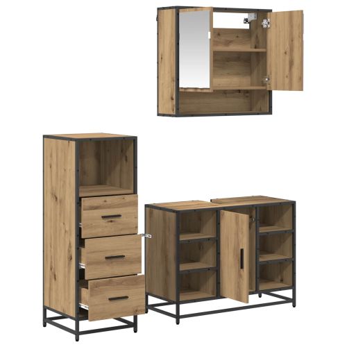 Комплект мебели за баня 3 бр. Дъб 80 x 33 x 60 см