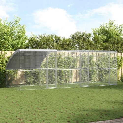 Клетка за пилета 3 pcs Сребрист 600 x 200 x 200 см Стомана и PE