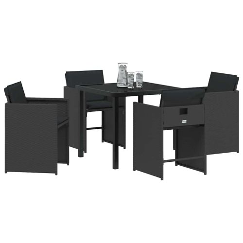 Комплект за хранене в градината 5 pcs Черно полиратан
