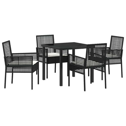 Комплект за хранене в градината 5 pcs Черно полиратан