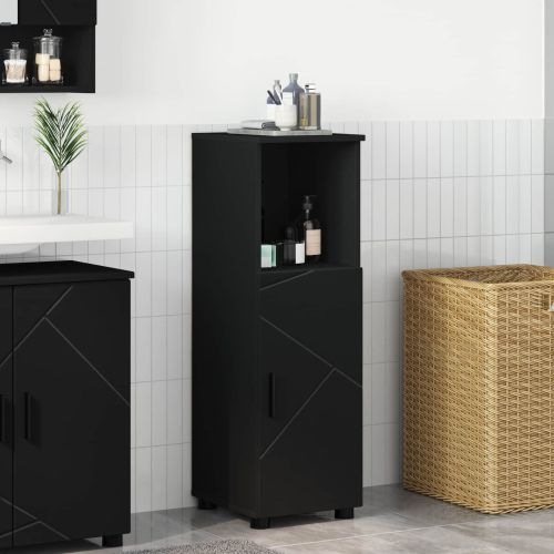 Шкаф за баня Черно 30 x 35 x 95 см Инженерно дърво & Метал
