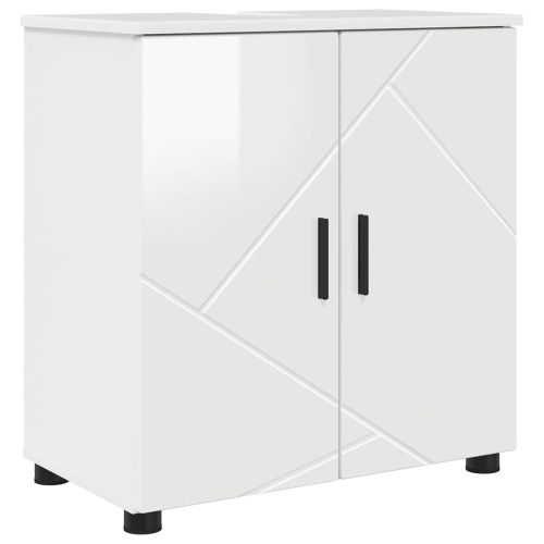 Шкаф за баня със съхранение Лъскаво бяло 61 x 35 x 64 см