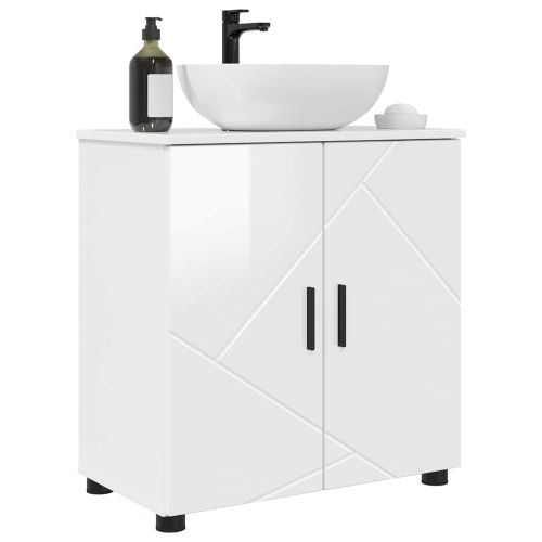 Шкаф за баня със съхранение Лъскаво бяло 61 x 35 x 64 см