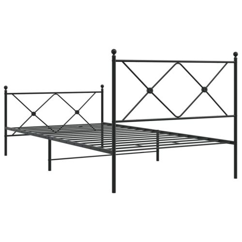 Метална рамка за легло с горна и долна табла, черна, 100x200 см