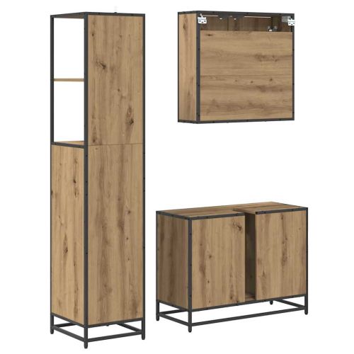 Комплект мебели за баня 3 бр. Дъб 80 x 33 x 60 см