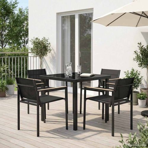 Комплект за външни мебели 5 pcs Черно и антрацит Textilene