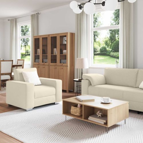 Диван 3 pcs Бежово 219 x 80 x 82 см Ленена смесена тъкан