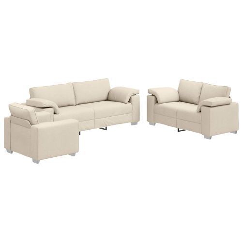 Диван 2 pcs Бежово 219 x 80 x 82 см Ленена смесена тъкан