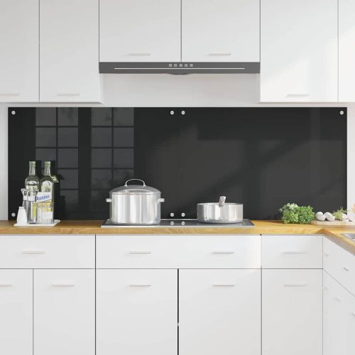 Кухненски гръб 2 pcs Черно 90 x 60 cm закалено стъкло