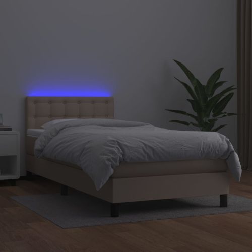 Боксспринг легло с матрак LED капучино 90x190см изкуствена кожа
