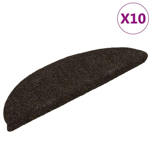 Самозалепващи се постелки за стълби, 10 бр., 56x17x3 см, тъмнокафяви, полукръгли