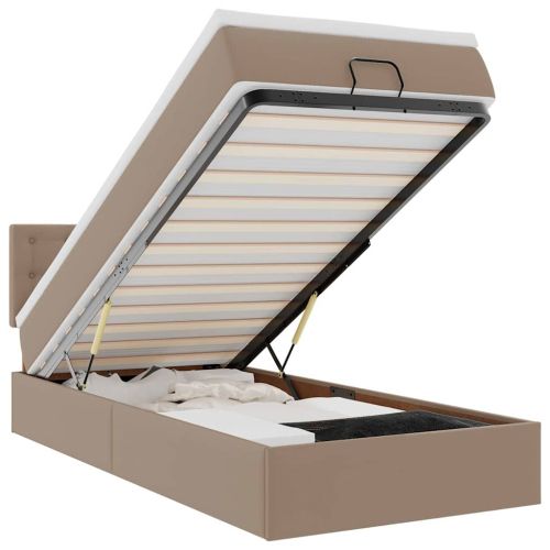 Османска легло с матраци&LED, капучино 90x200см изкуствена кожа