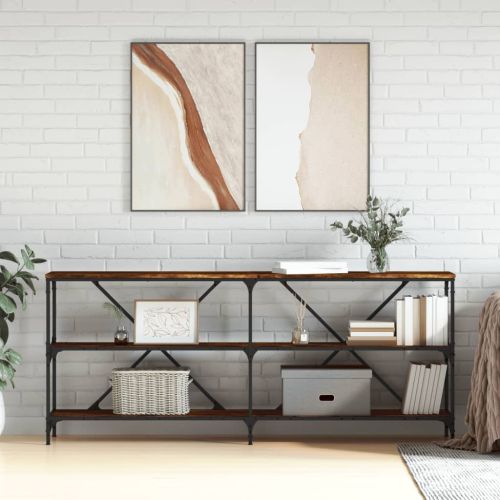 Конзолна маса опушен дъб 180x30x75 см инженерно дърво и желязо